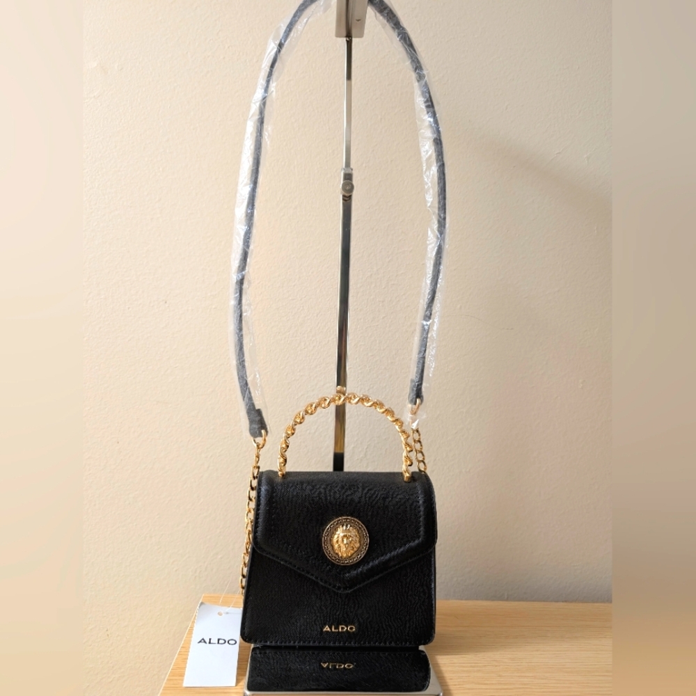 Aldo Black Mini Bag with Gold Chain